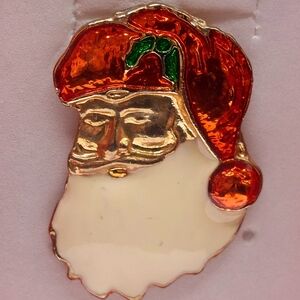 Vintage Enamel Santa Christmas Holiday Brooch Pin, Goldtone, Includes Giftbox